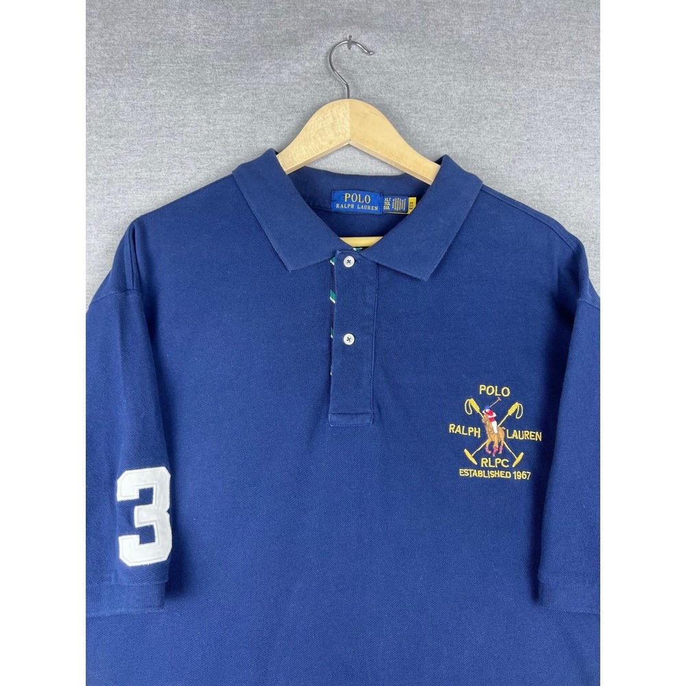 Polo Ralph Lauren Mens XLT Navy Blue RLPC Crest Number 3 Pique Polo Shirt